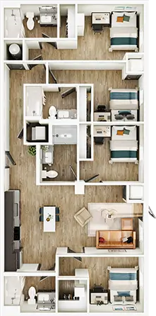 D5 floor plan diagram — 4 Bed · 4 Bath · 1,275 sq ft